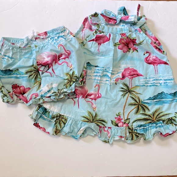 RJC Baby Girls Pink Flamingo Hibiscus Halter 2pc set - matching panty 18M - Picture 3 of 7